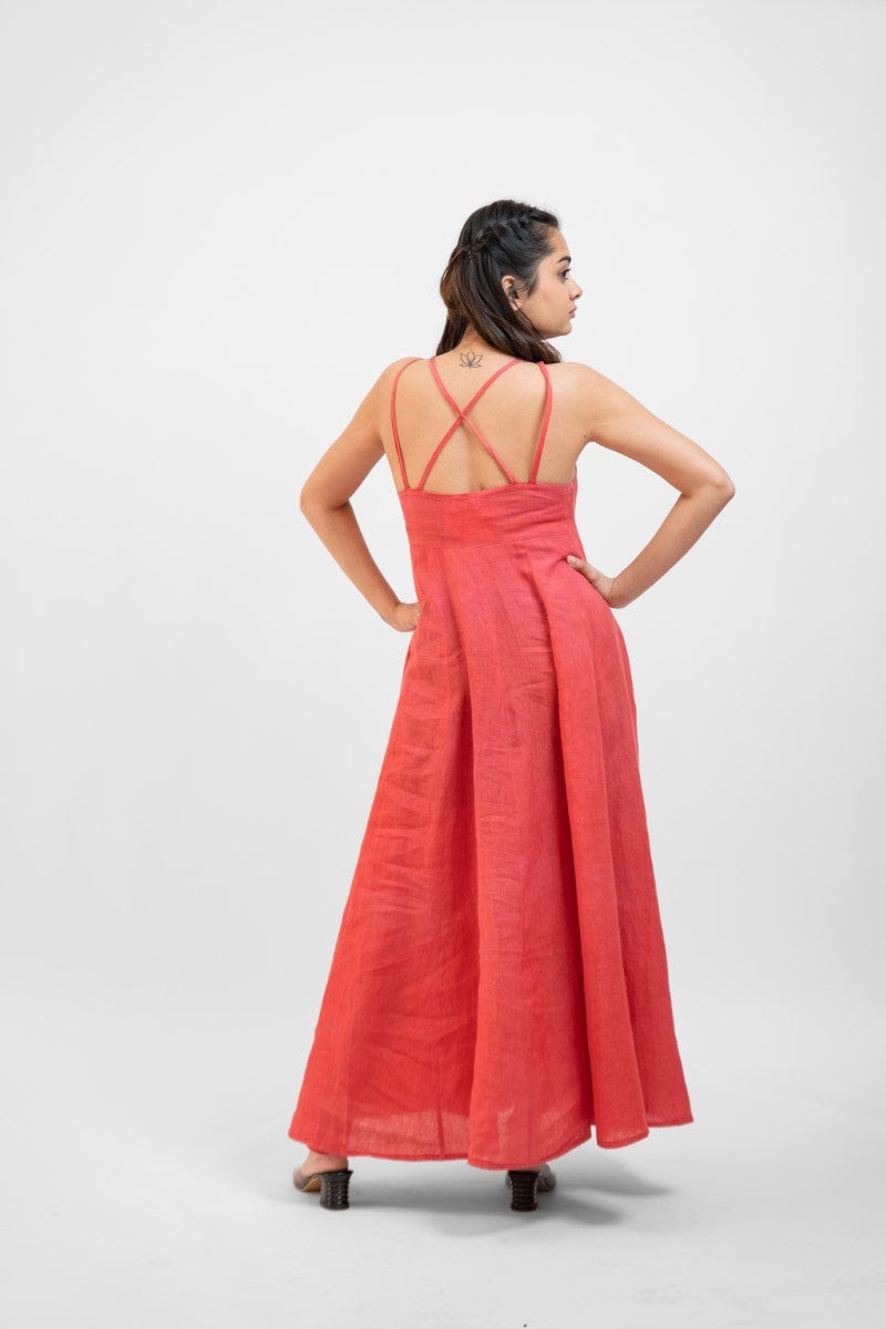 Bright peach spaghetti dress