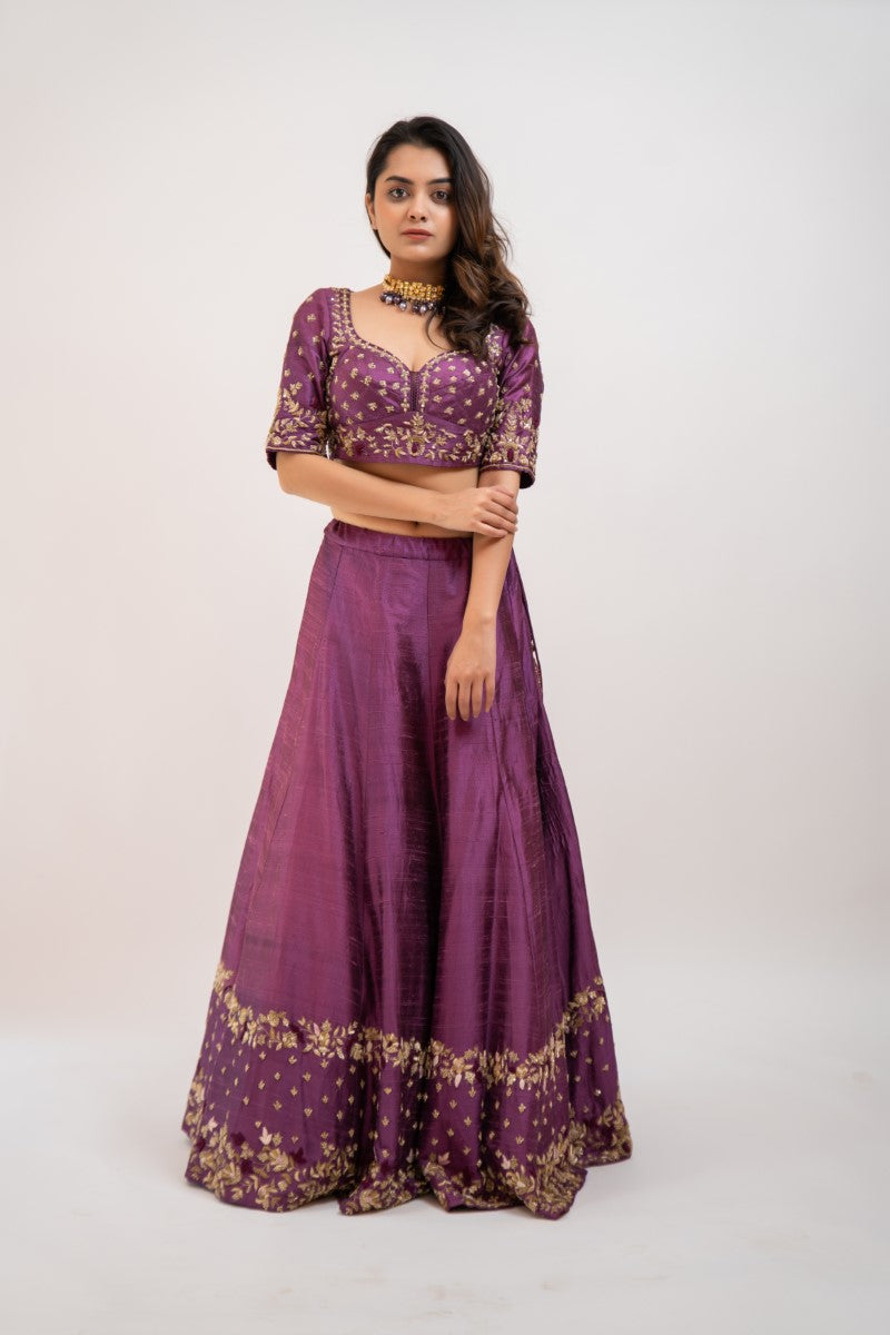 Magenta hand embroidered lehenga set