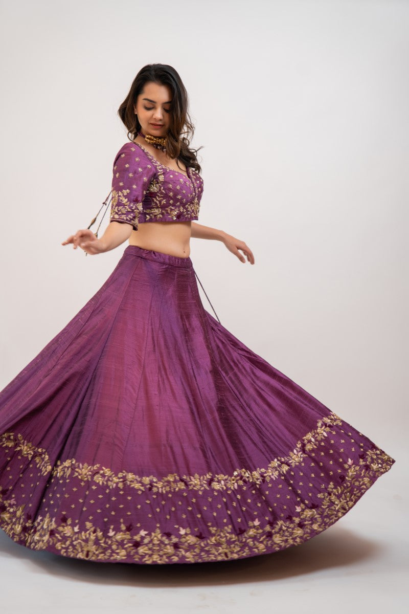 Magenta hand embroidered lehenga set