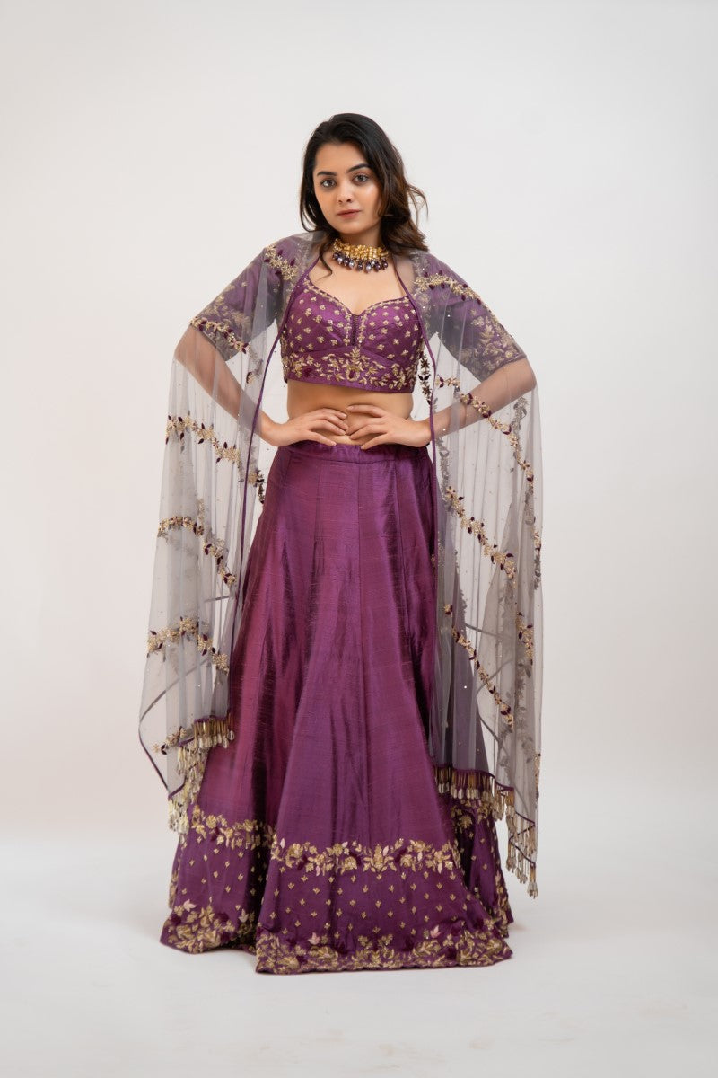 Magenta hand embroidered lehenga set