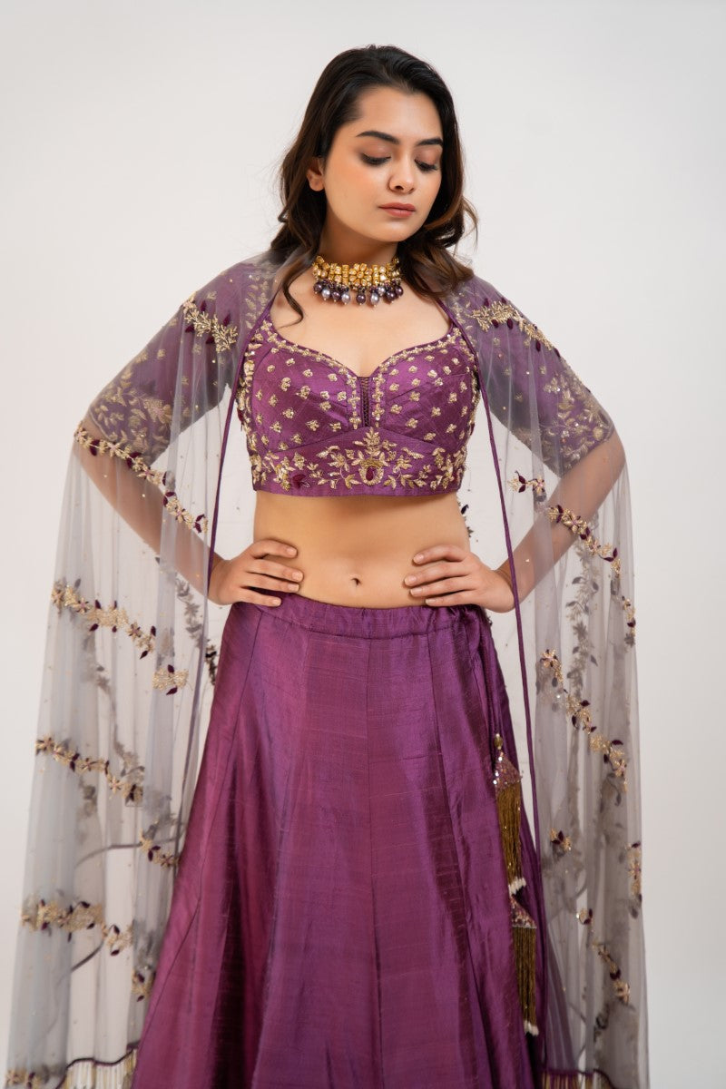 Magenta hand embroidered lehenga set