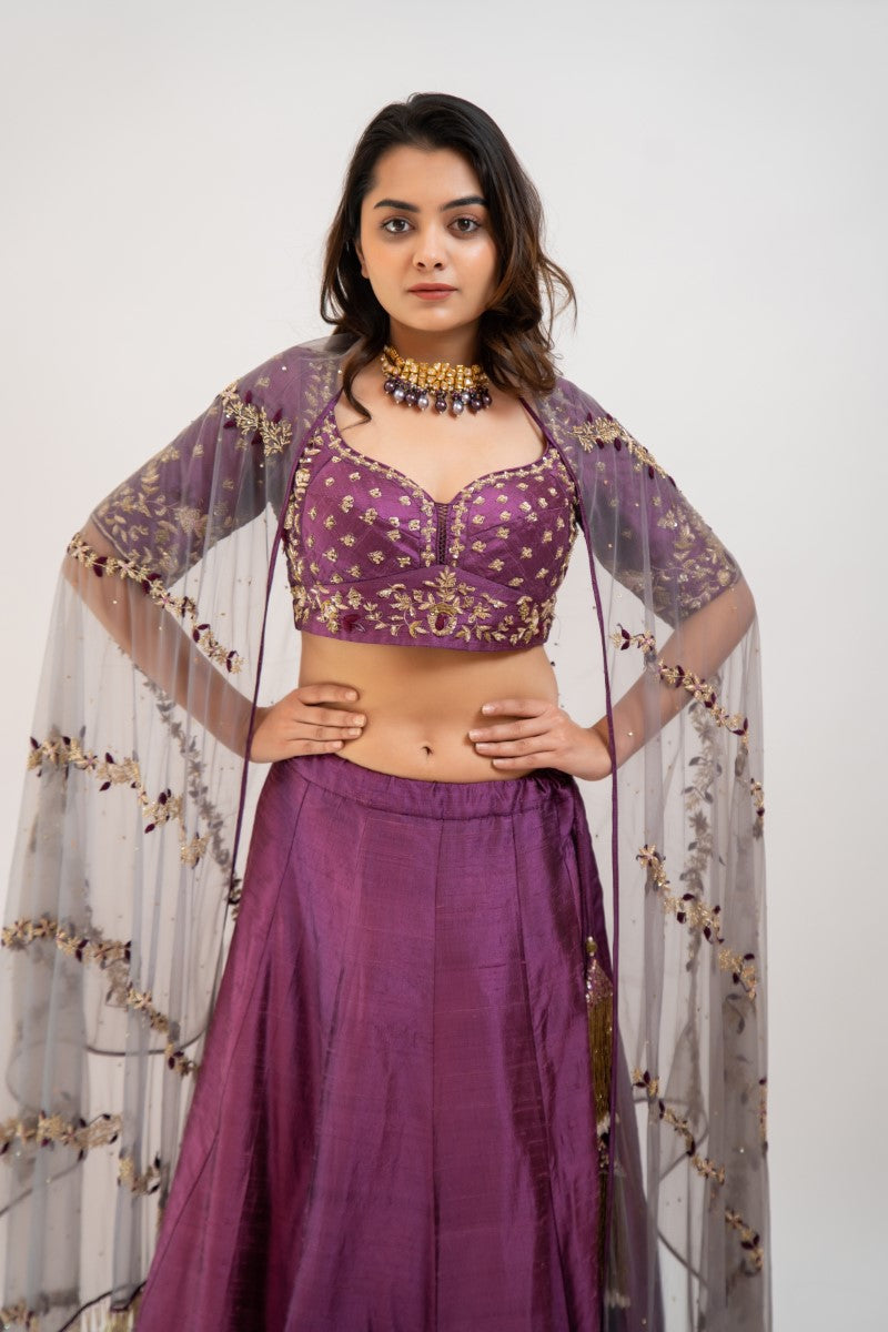 Magenta hand embroidered lehenga set