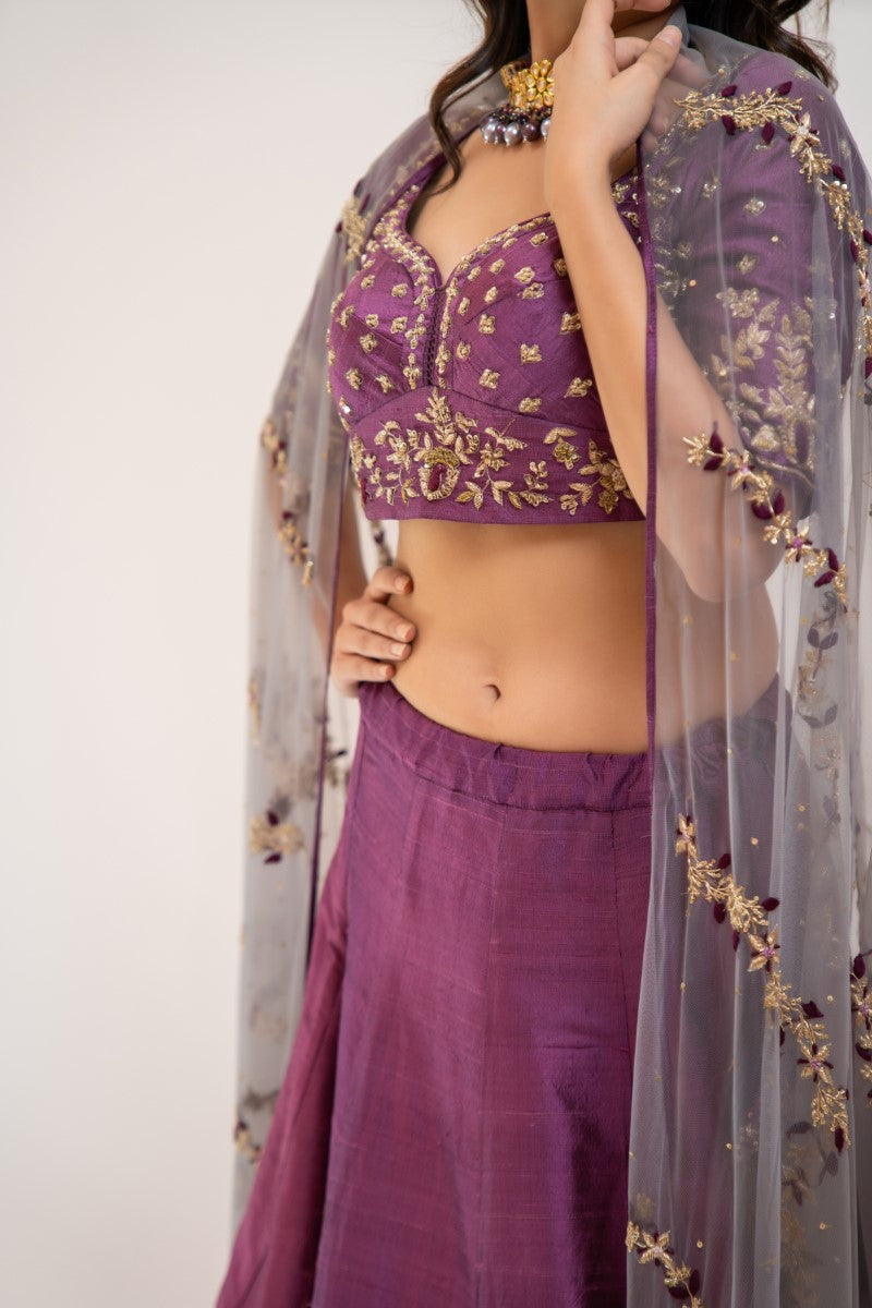 Magenta hand embroidered lehenga set