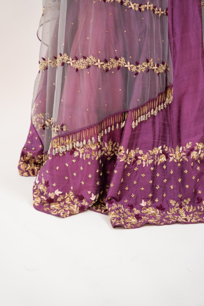 Magenta hand embroidered lehenga set