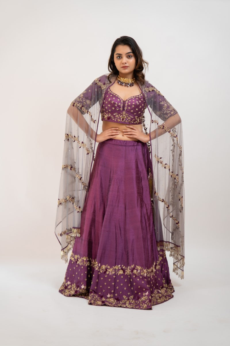 Magenta hand embroidered lehenga set