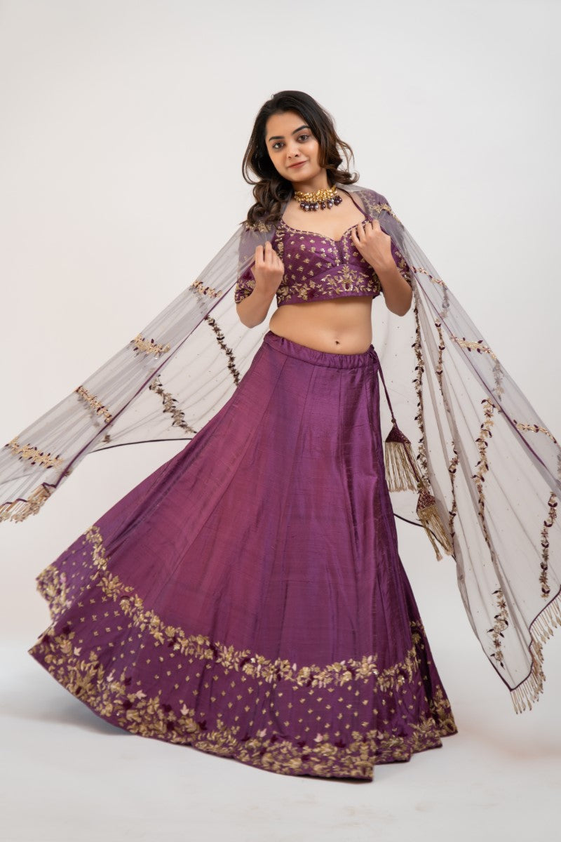 Magenta hand embroidered lehenga set