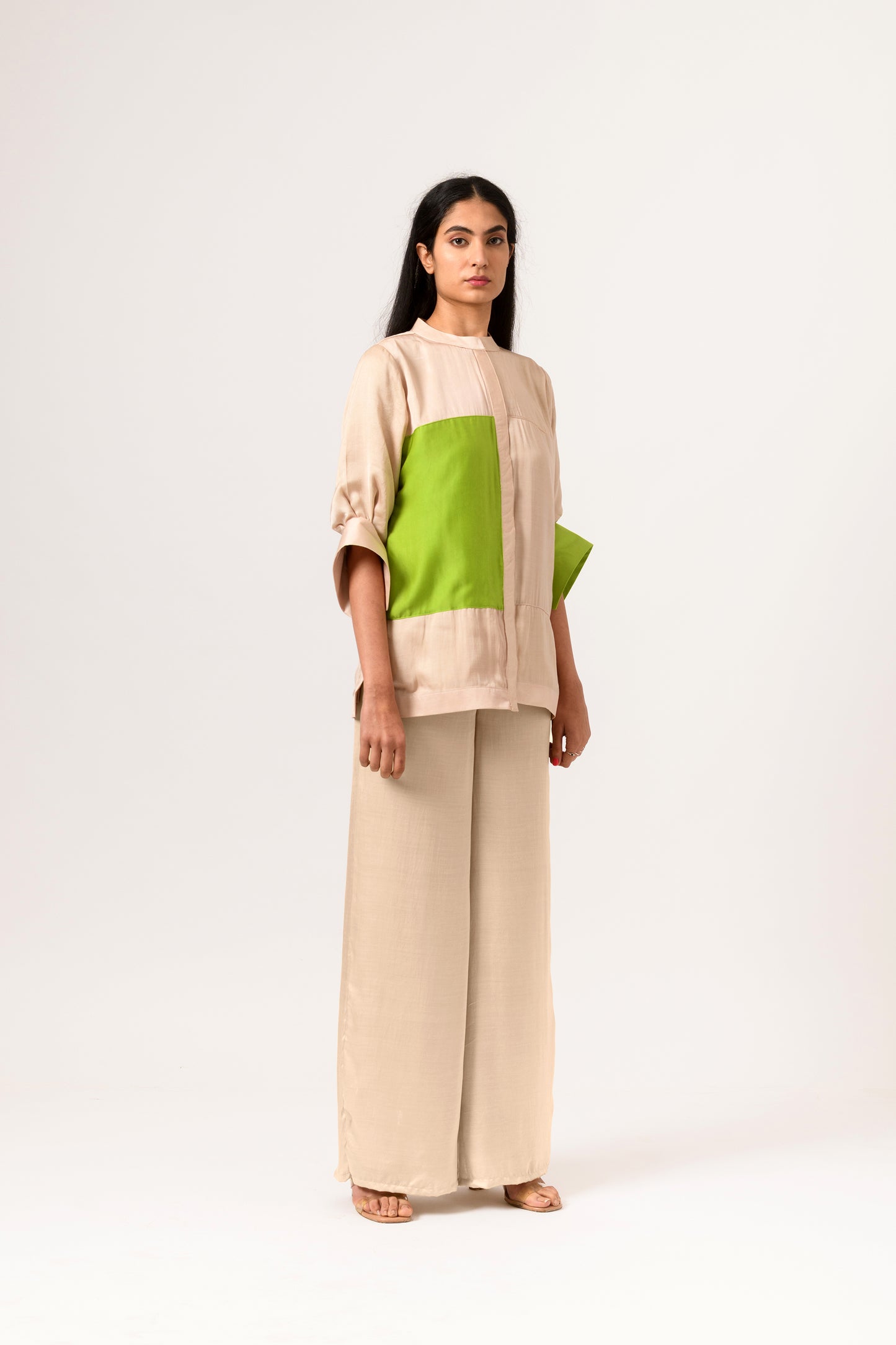 Ecru Green Colorblocked Blouse