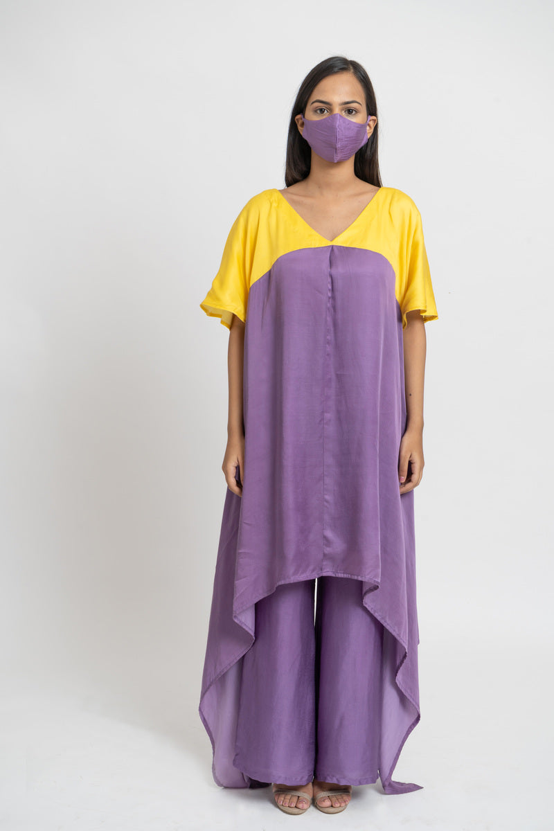 Purple Yellow Kurta Set