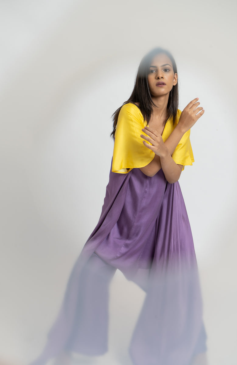 Purple Yellow Kurta Set