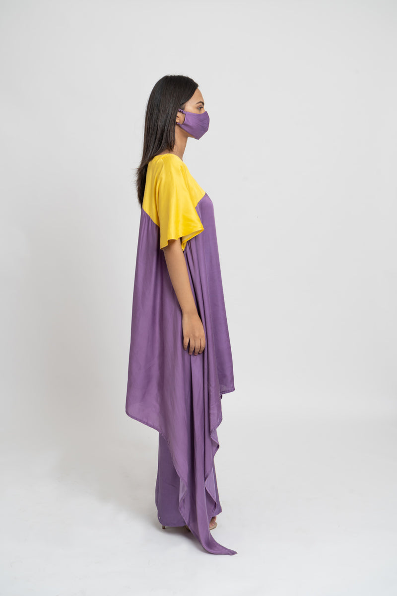 Purple Yellow Kurta Set