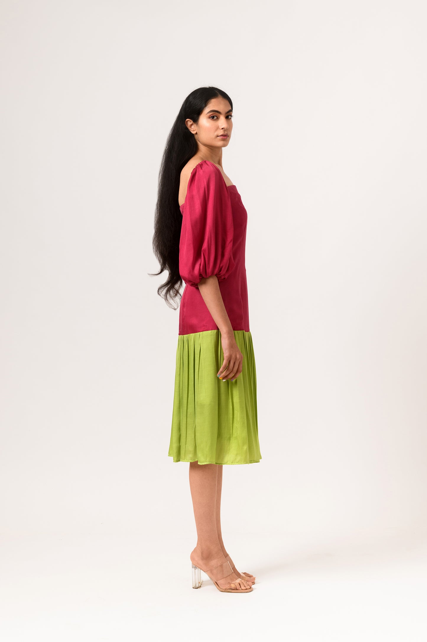 Wine-Green Gather Dress