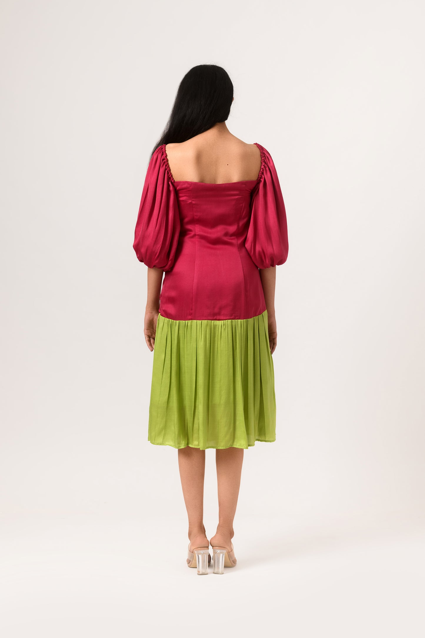 Wine-Green Gather Dress