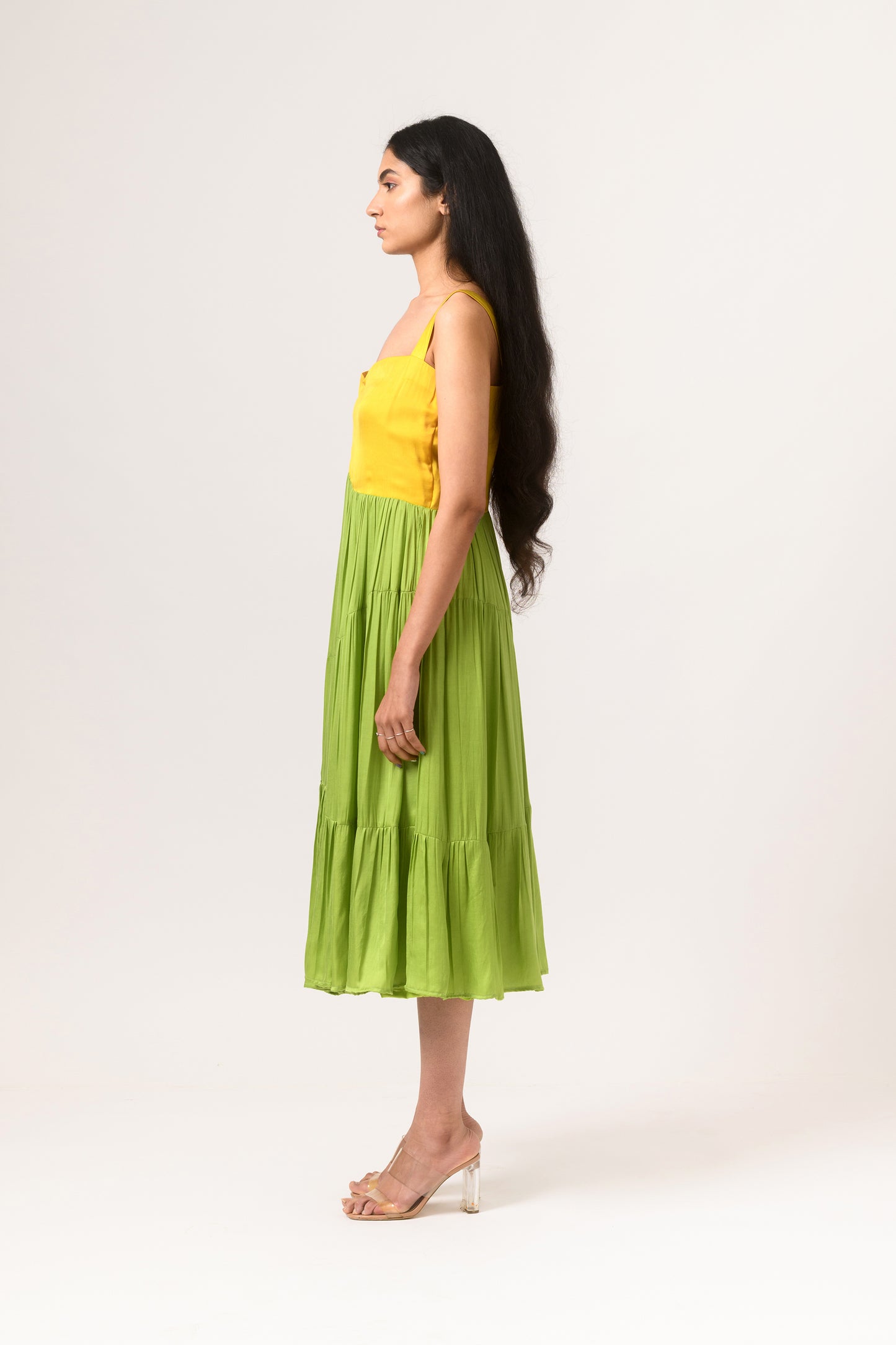 Yellow-Green Asymmetrical Gather Dress