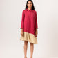 Wine-Ecru Asymmetrical Dress
