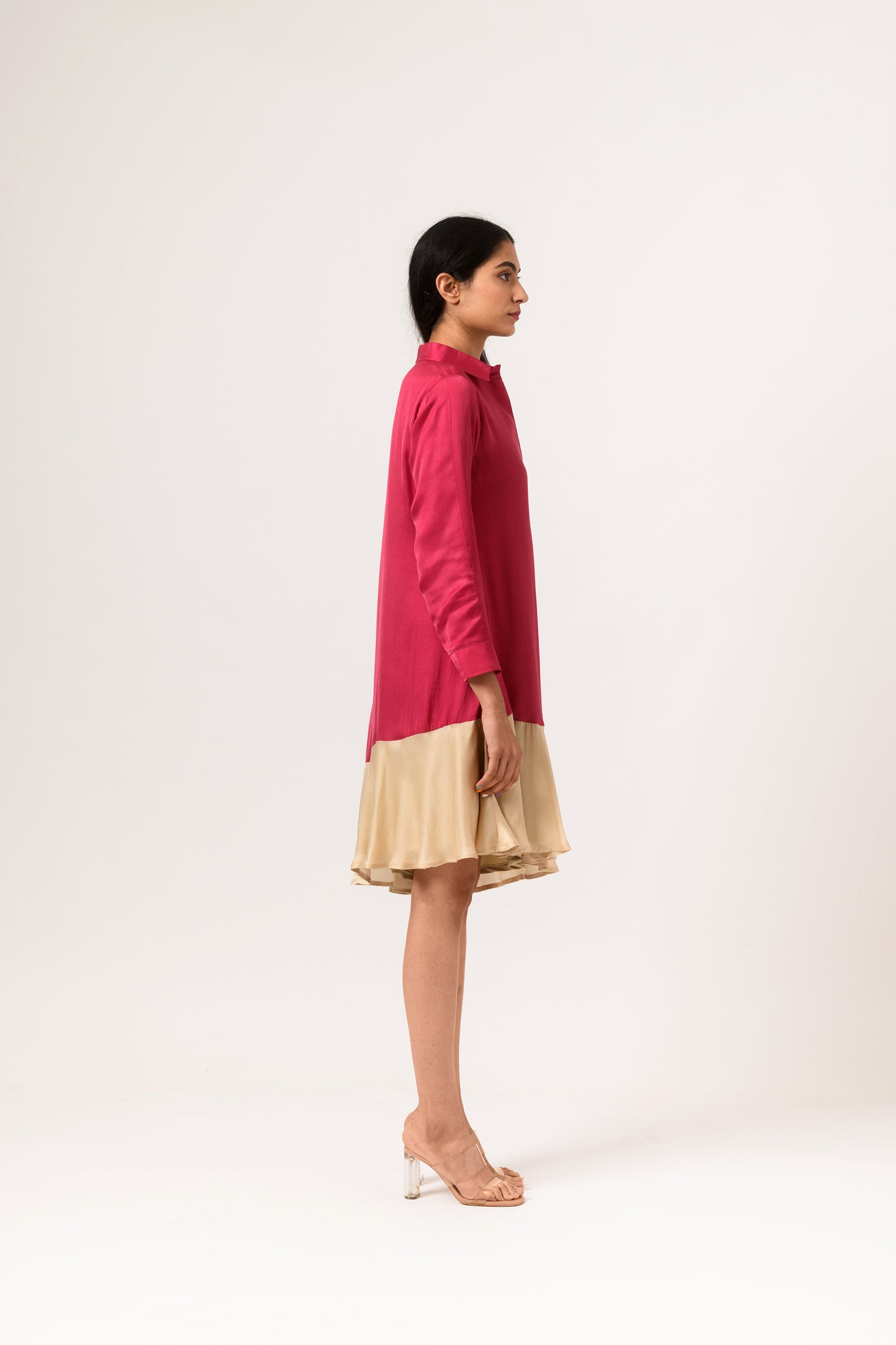 Wine-Ecru Asymmetrical Dress