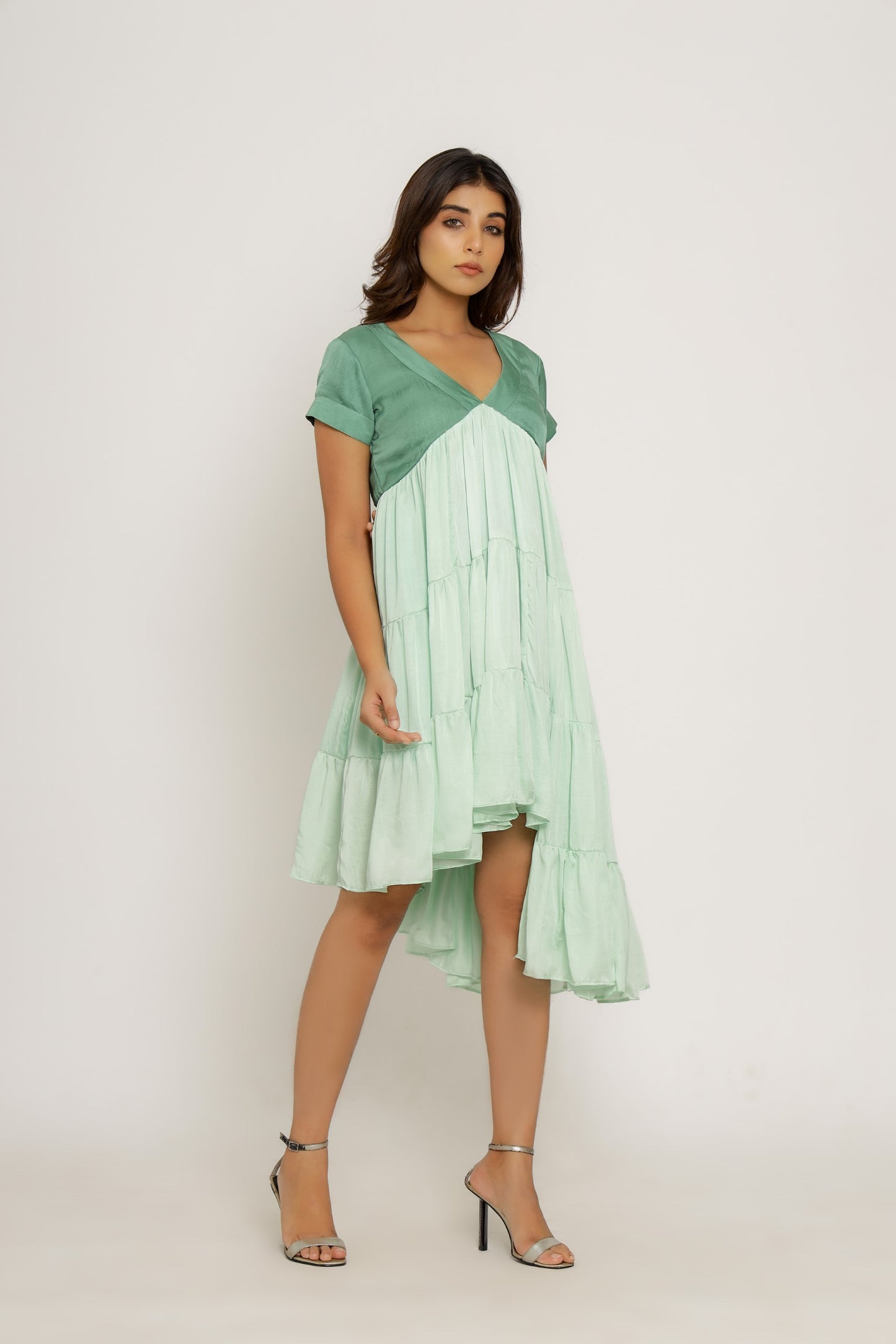 Teal-Tea Green Asymmetrical Dress