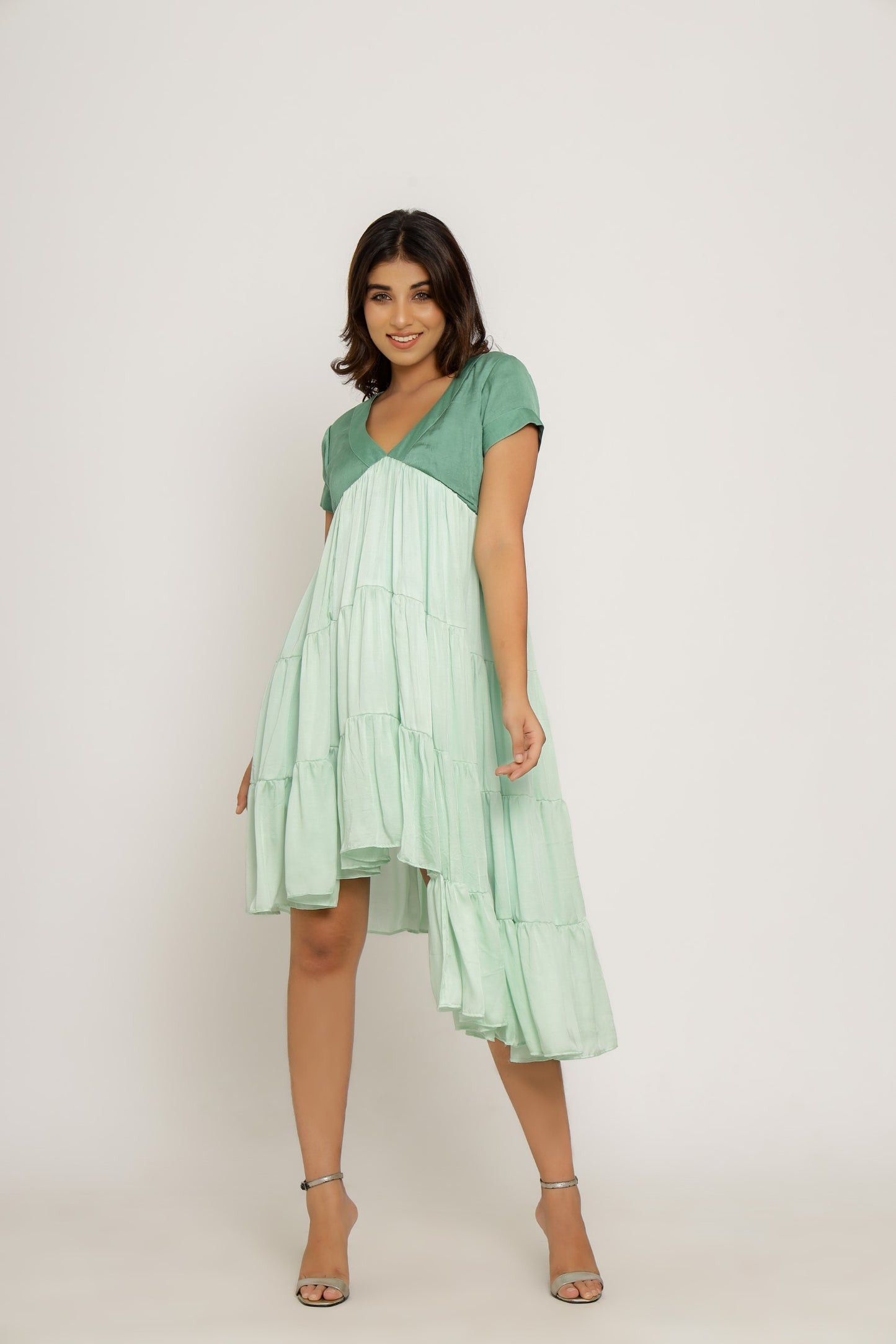 Teal-Tea Green Asymmetrical Dress