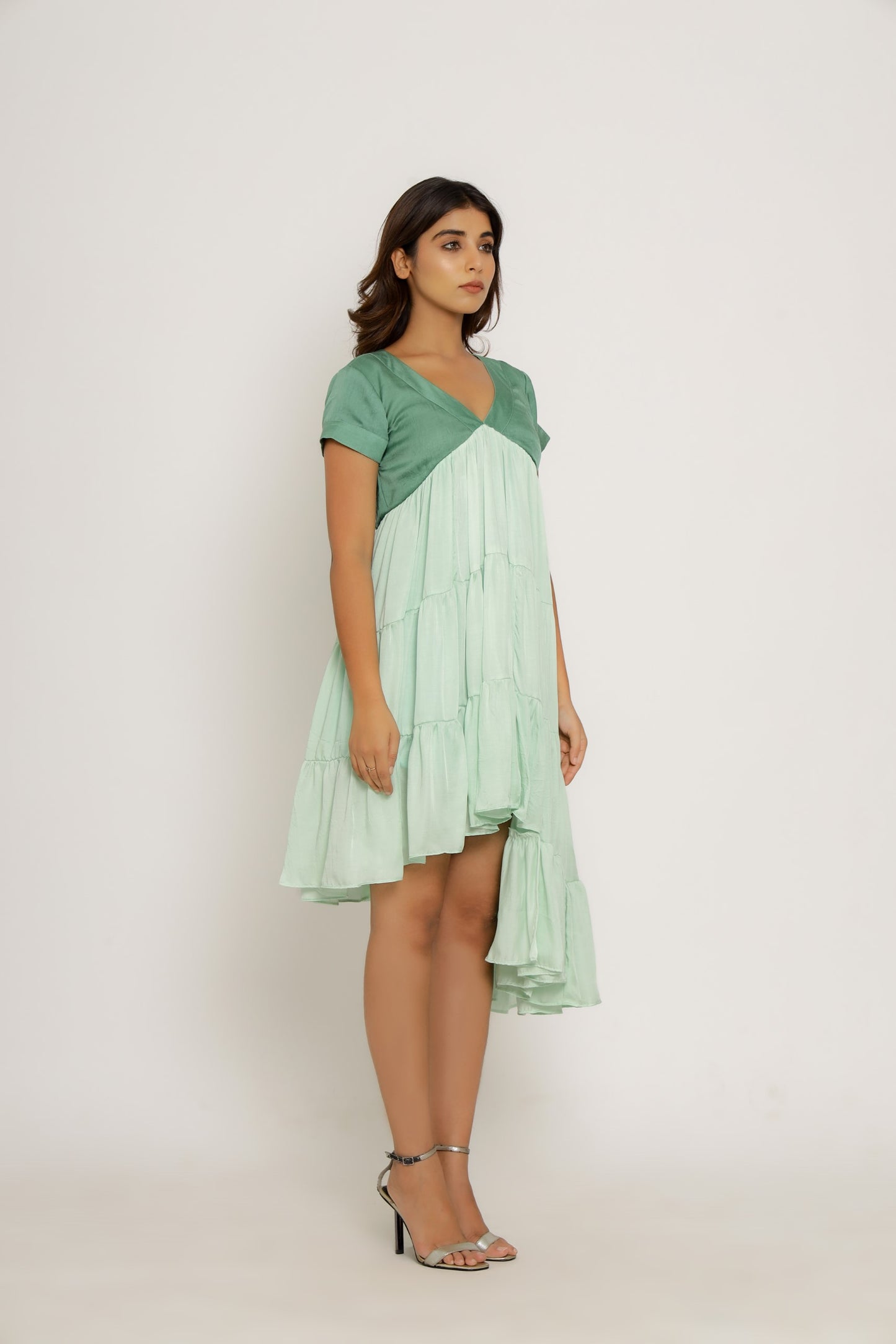 Teal-Tea Green Asymmetrical Dress