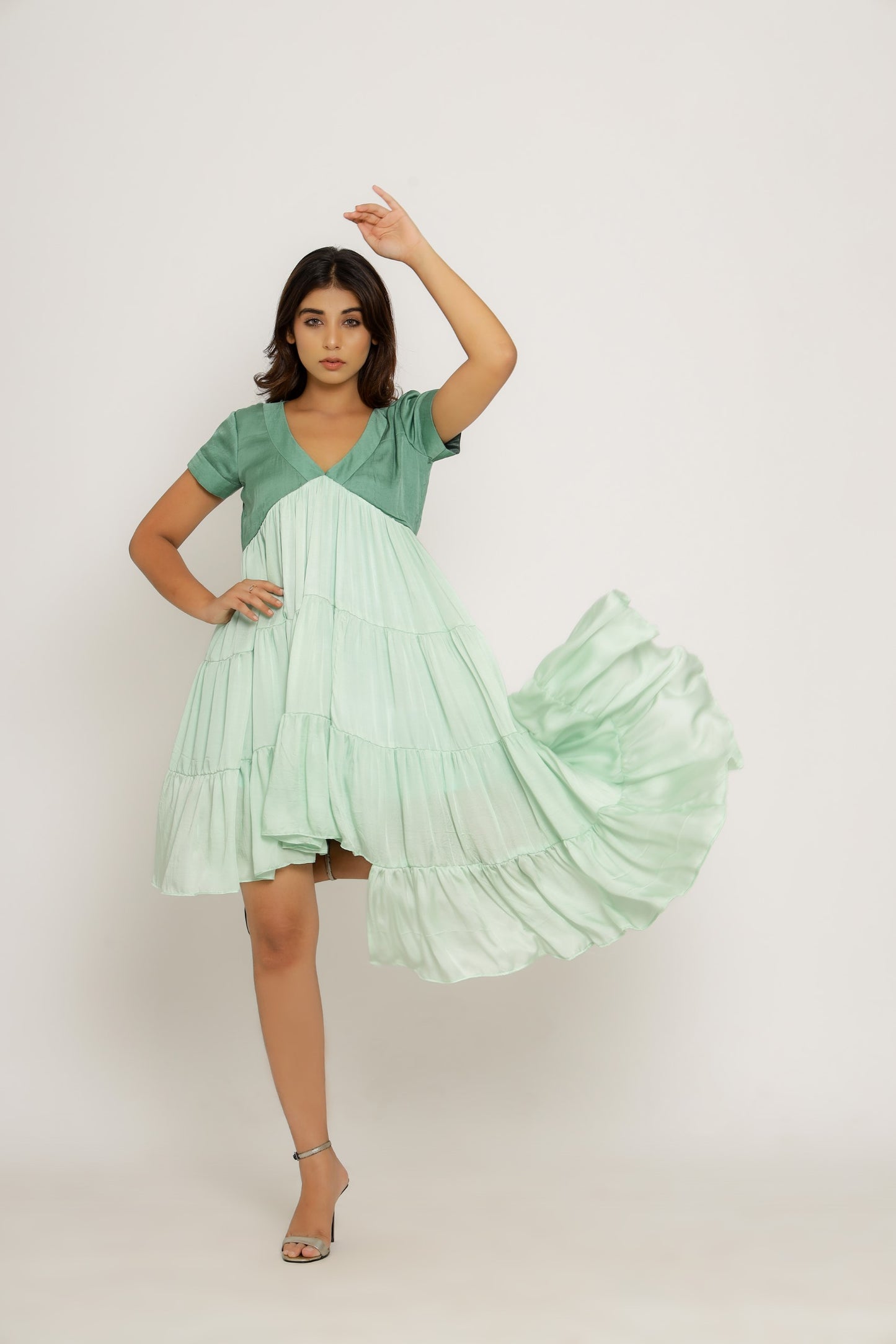 Teal-Tea Green Asymmetrical Dress