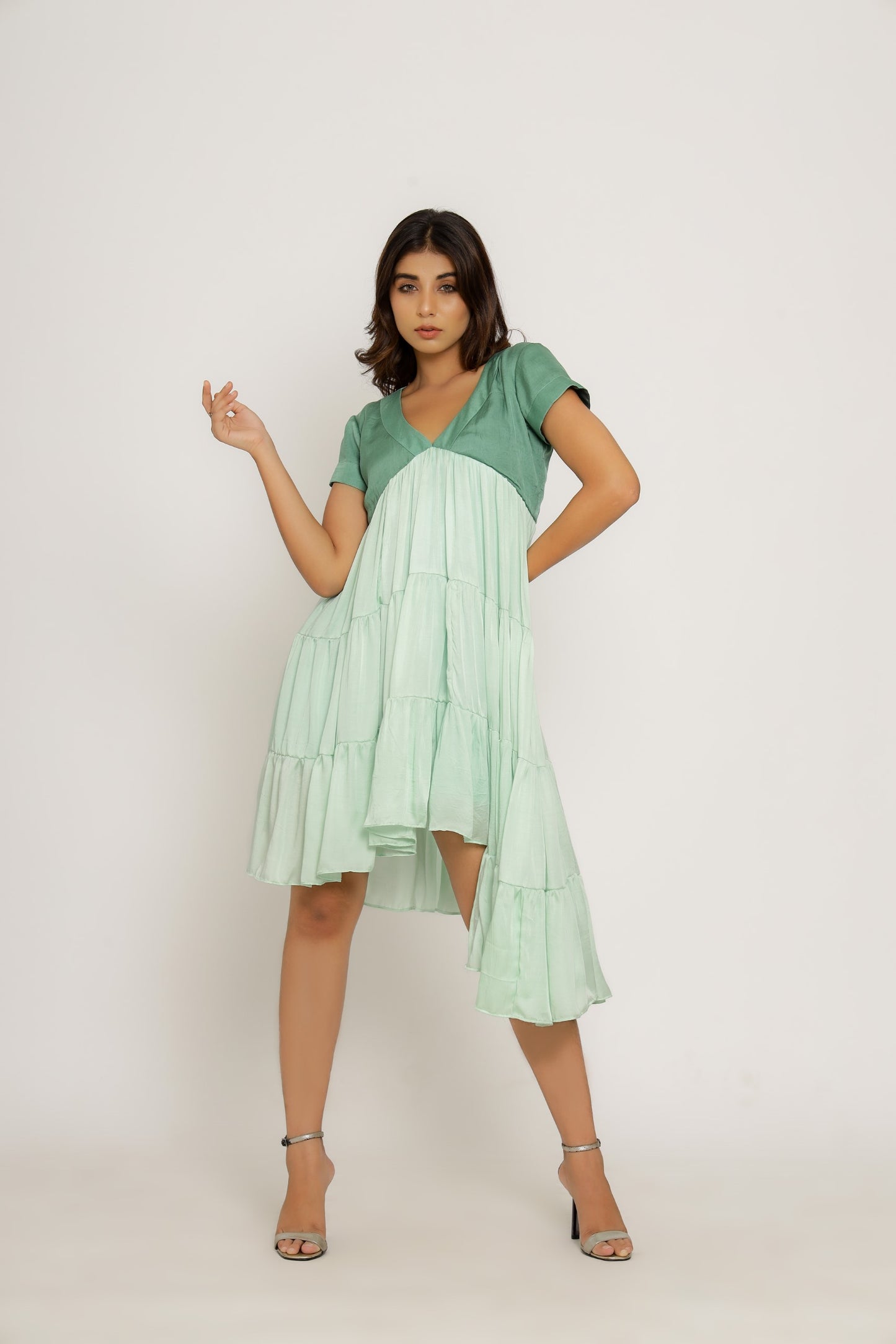 Teal-Tea Green Asymmetrical Dress