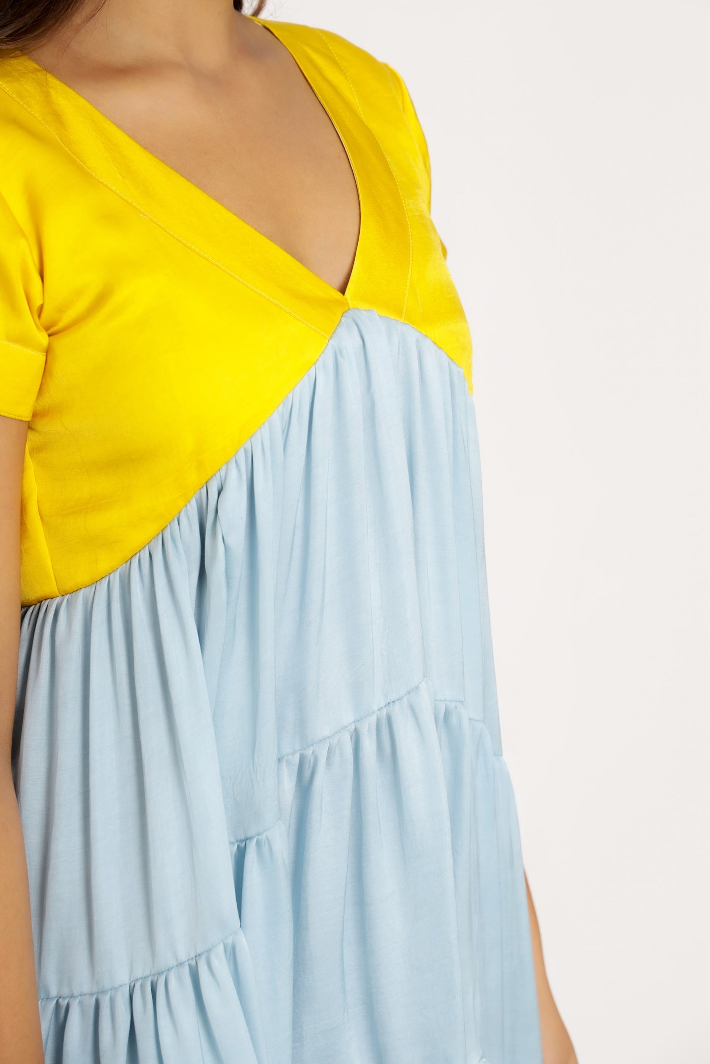 Yellow-Ice Blue Asymmetrical Dress