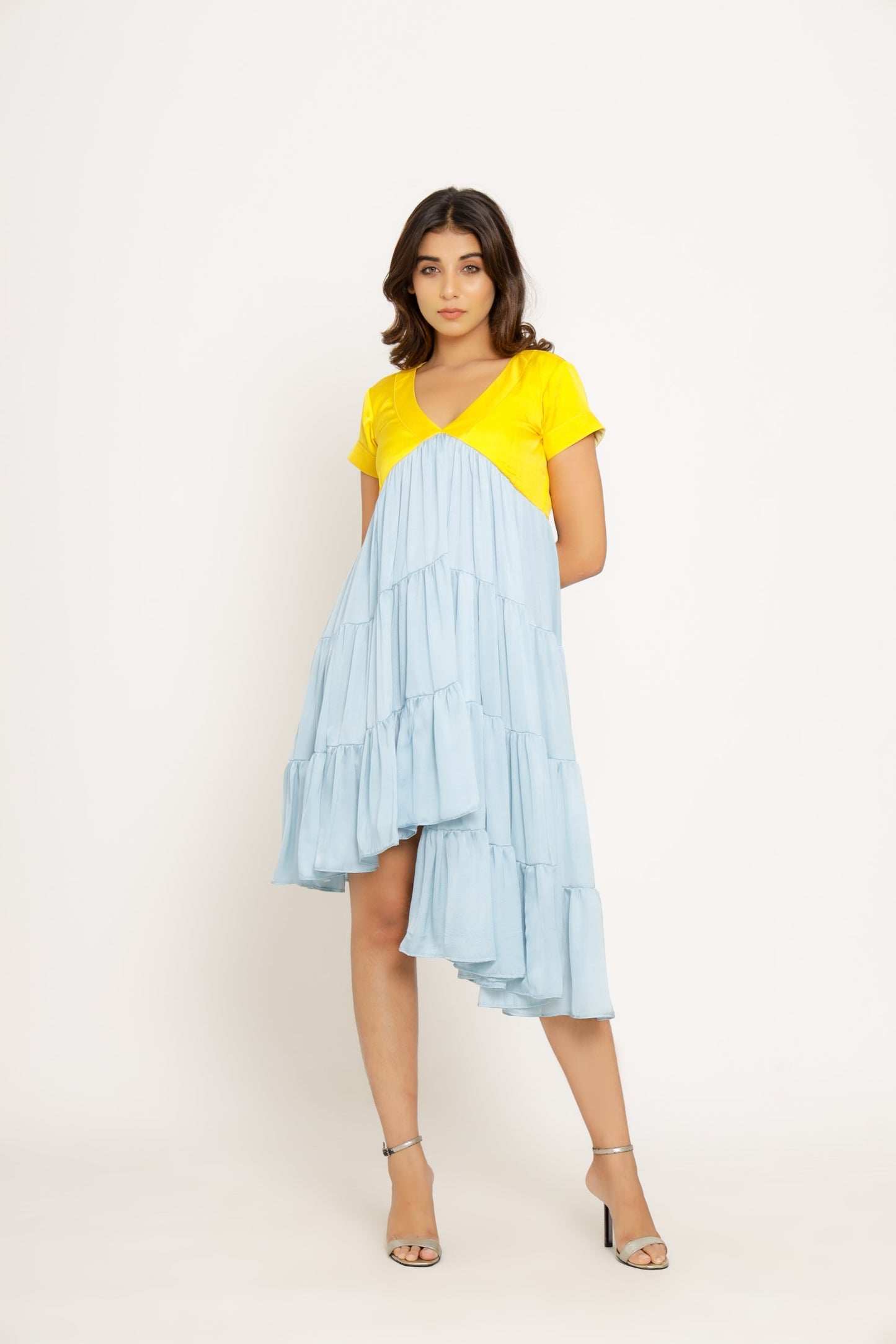 Yellow-Ice Blue Asymmetrical Dress