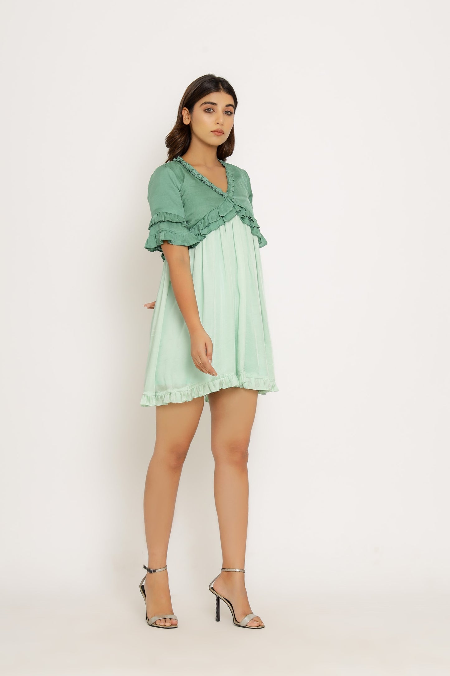 Teal-Tea Green Frill Dress