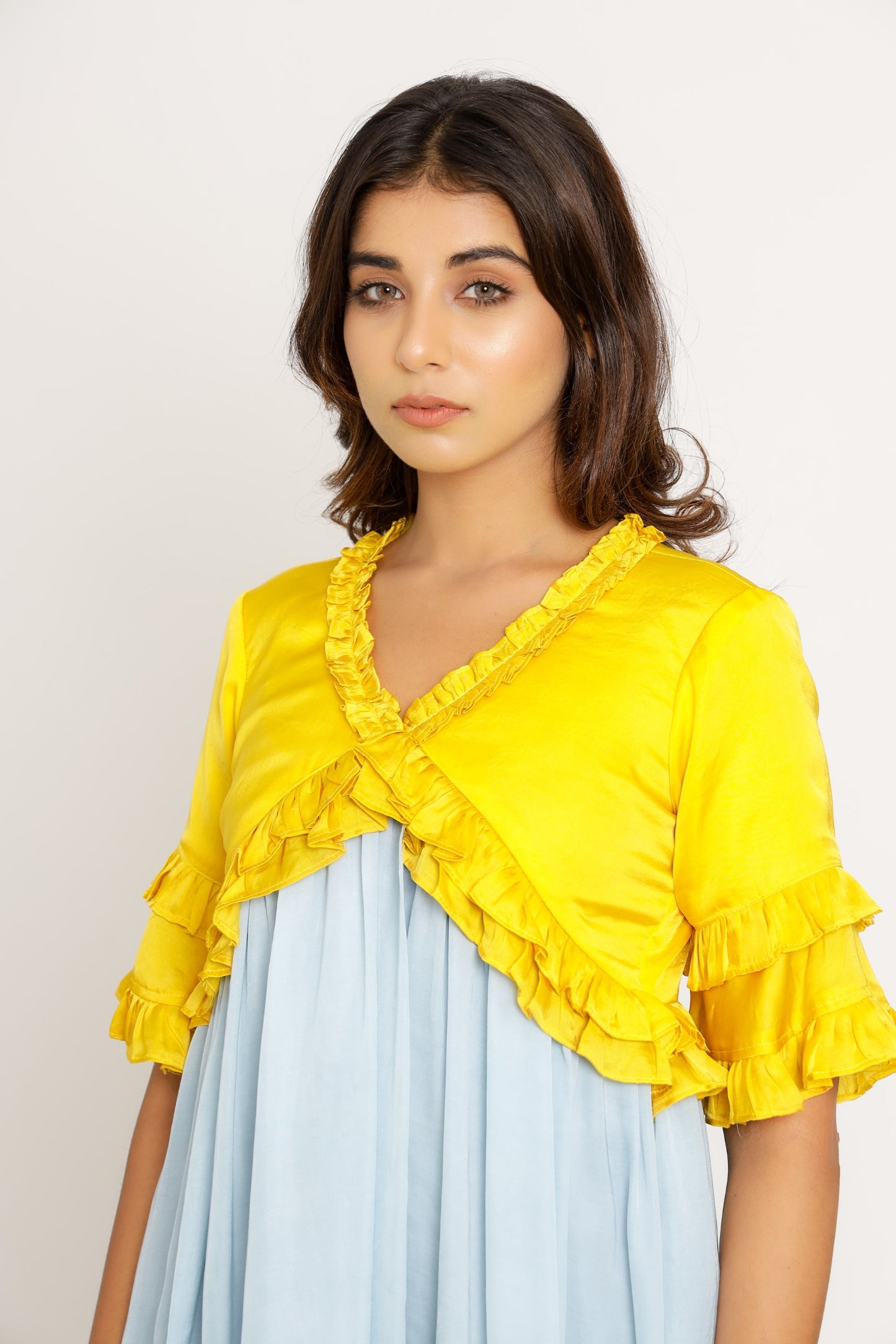 Yellow-Ice Blue Frill Dress