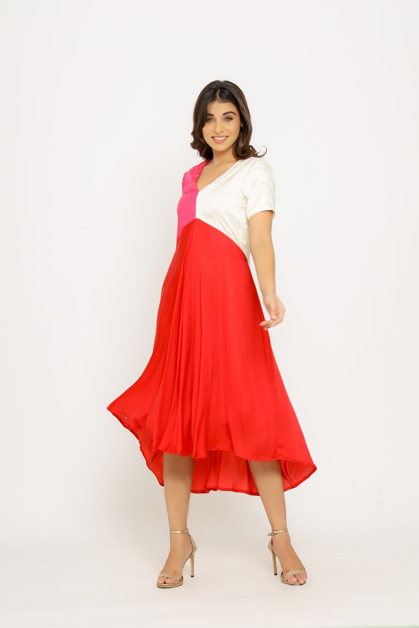 Red-Pink Midi Dress