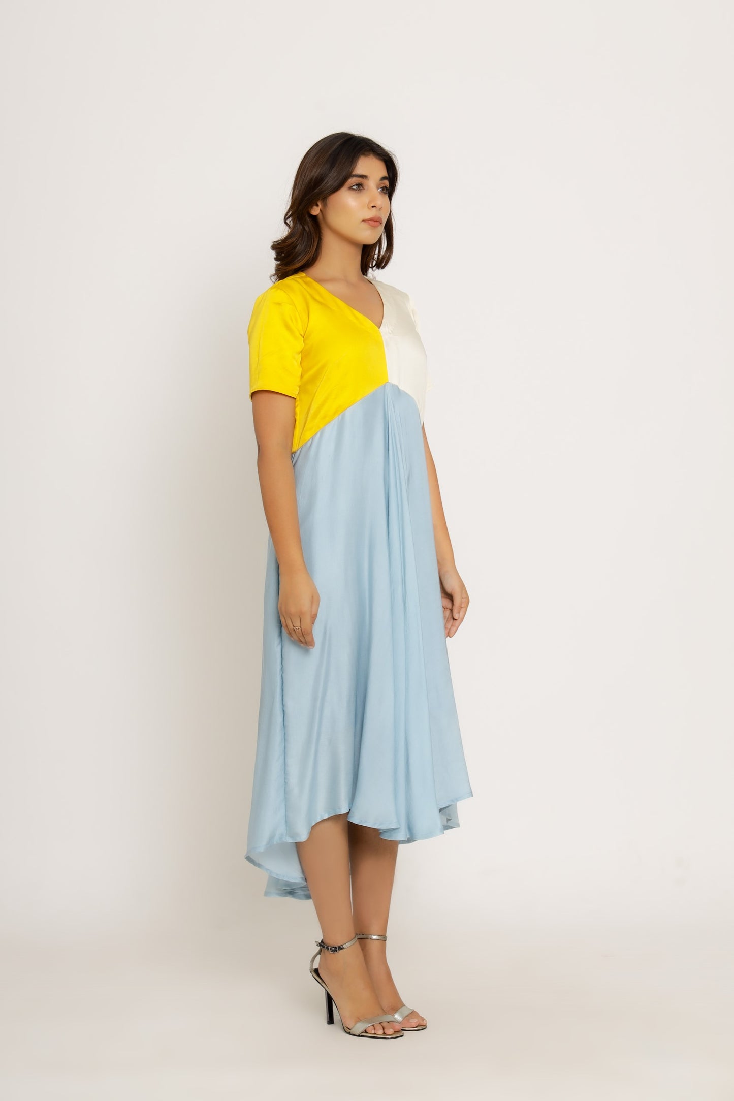 Yellow-Ice Blue Midi Dress