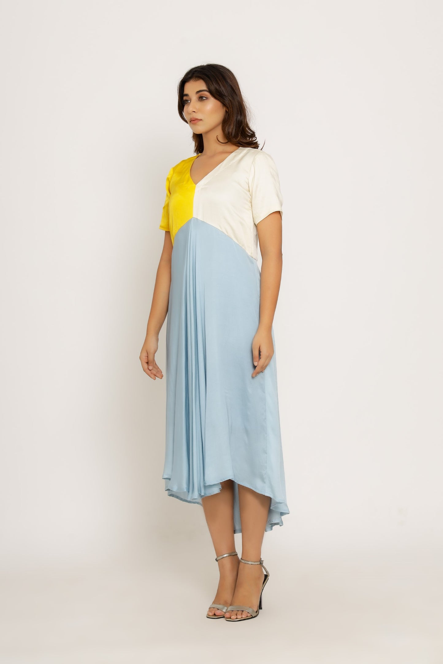 Yellow-Ice Blue Midi Dress