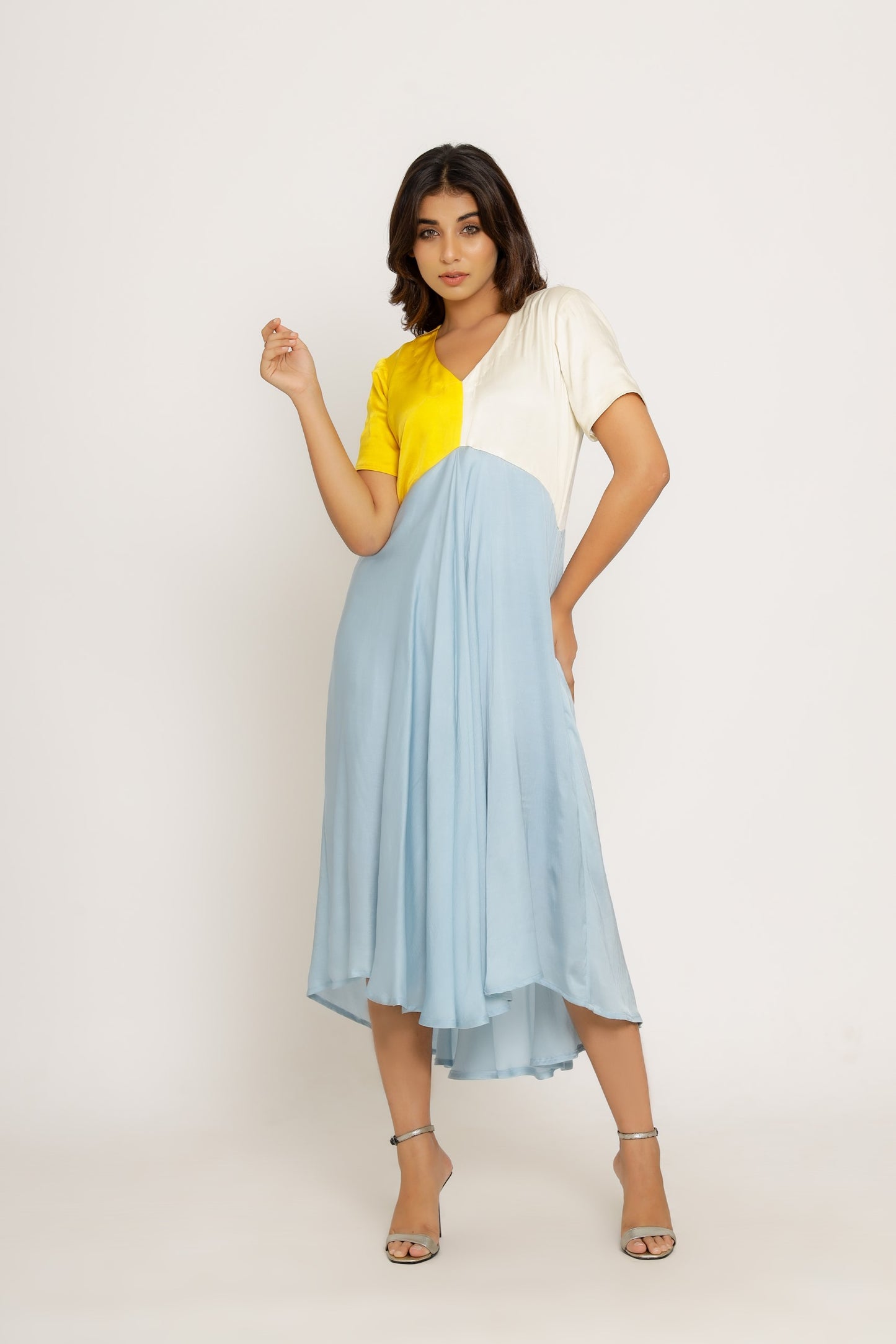 Yellow-Ice Blue Midi Dress