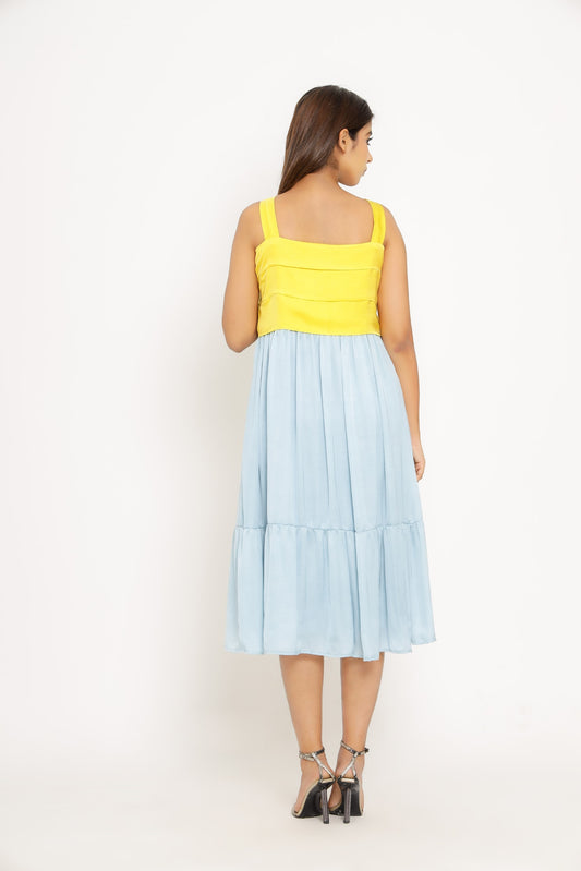 Yellow-Ice Blue Midi Dress