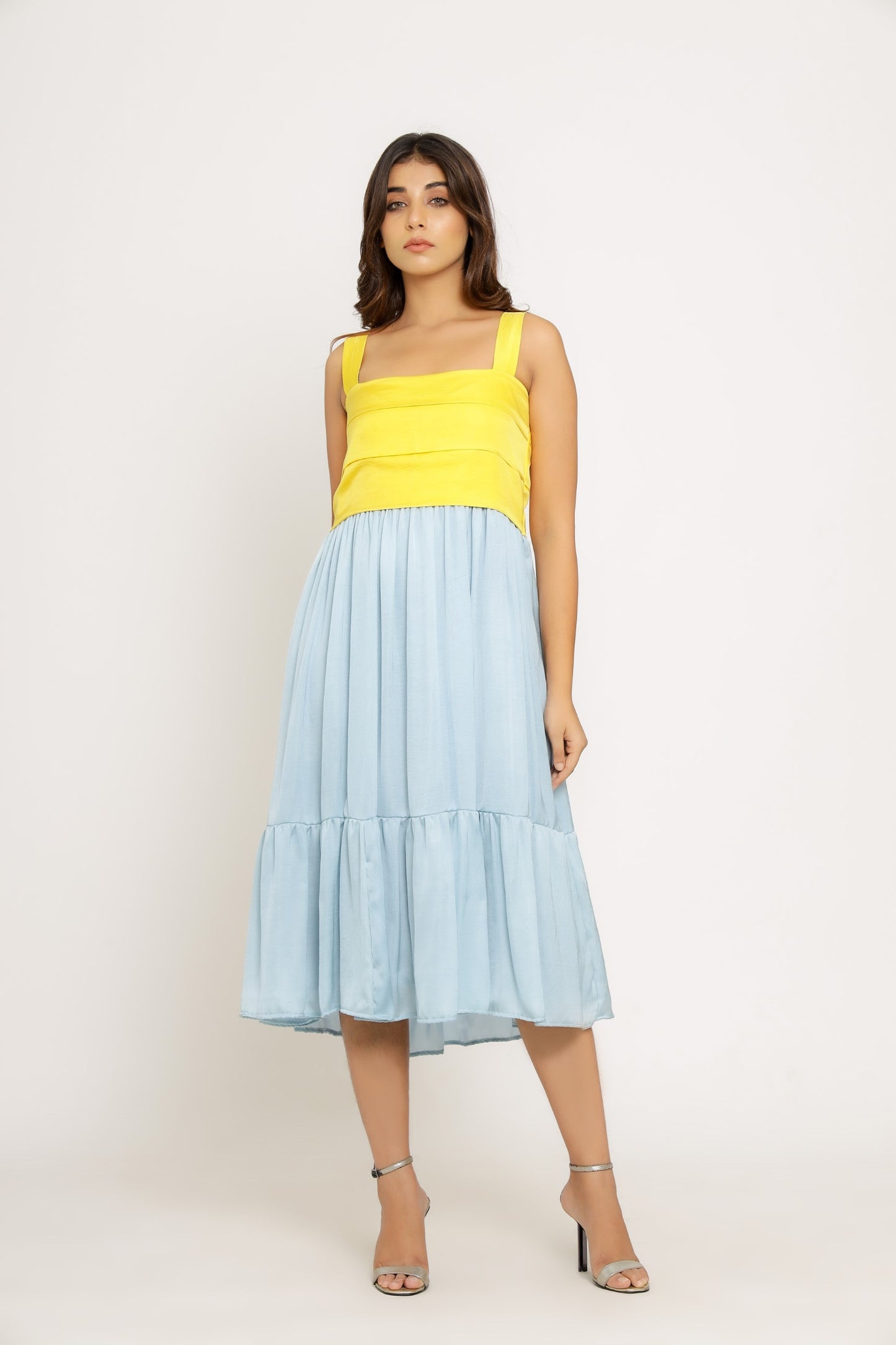 Yellow-Ice Blue Midi Dress