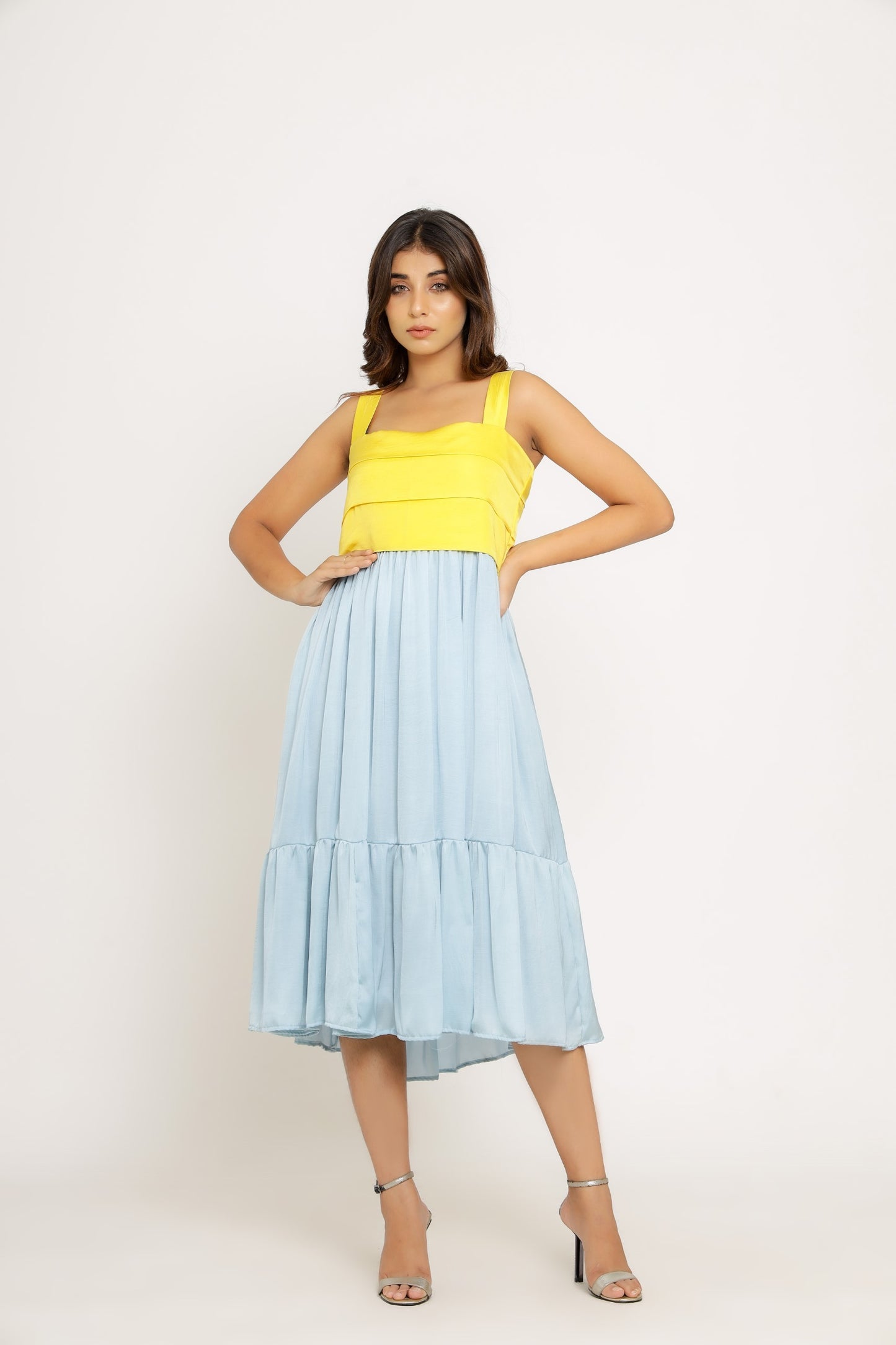 Yellow-Ice Blue Midi Dress