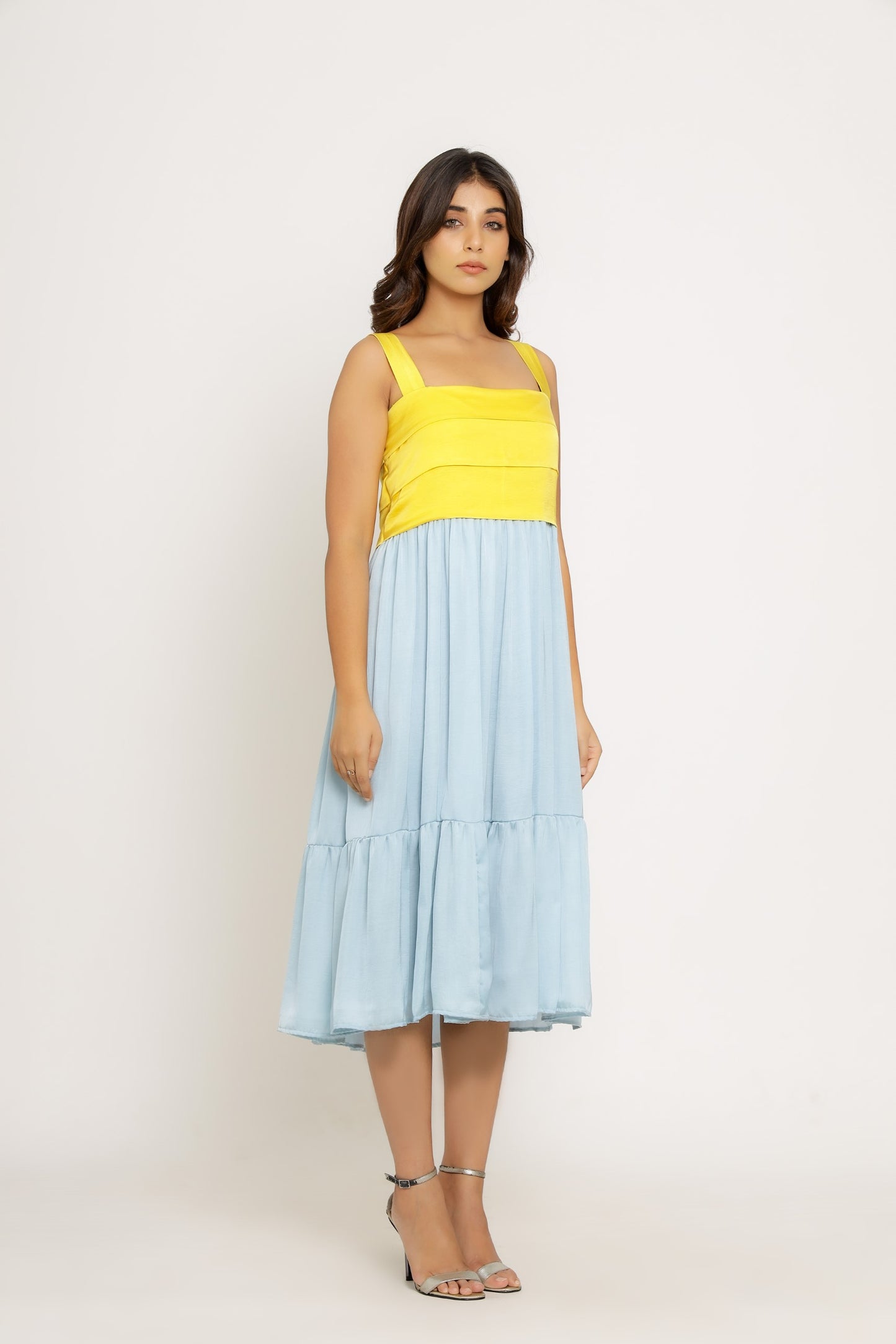 Yellow-Ice Blue Midi Dress