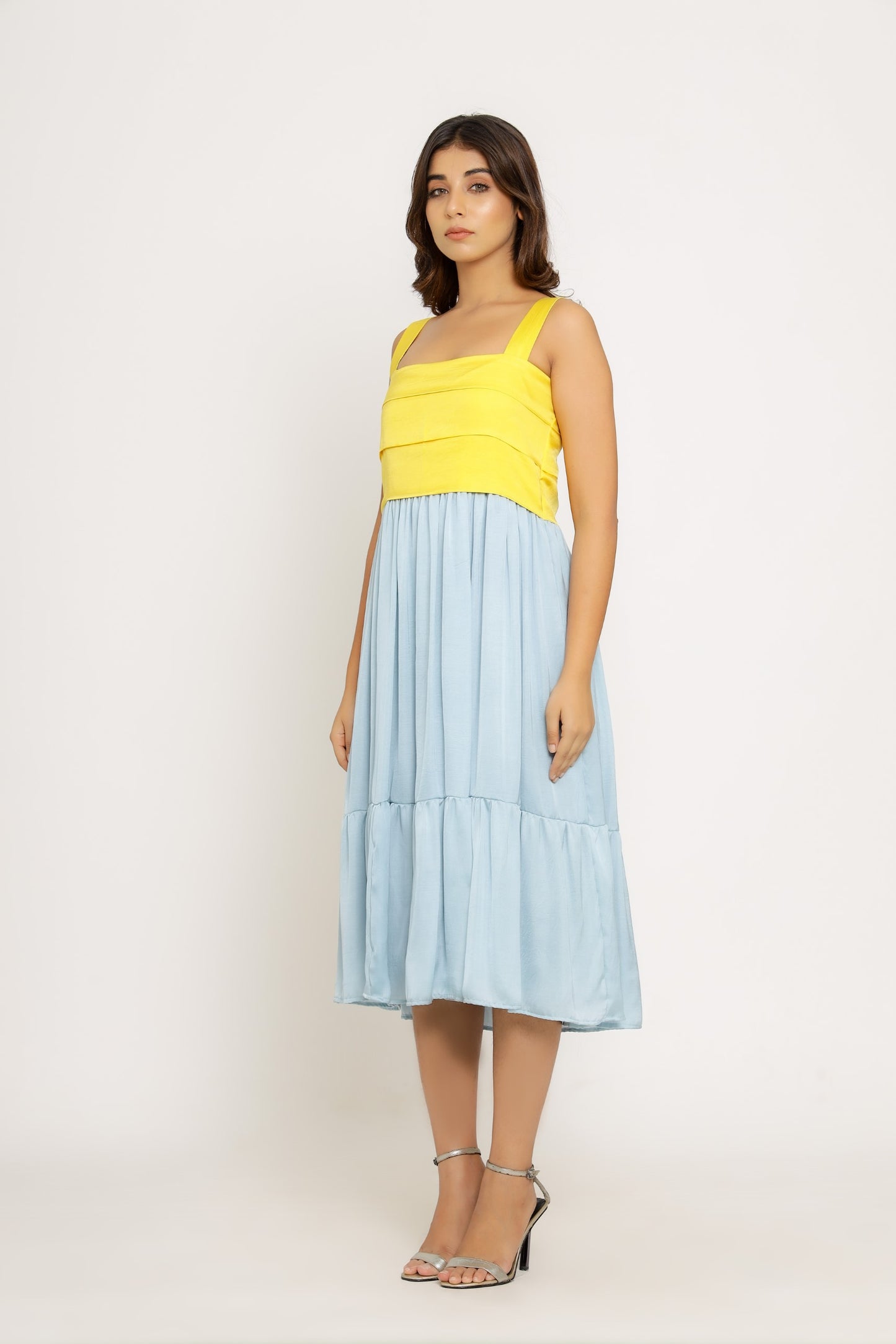 Yellow-Ice Blue Midi Dress