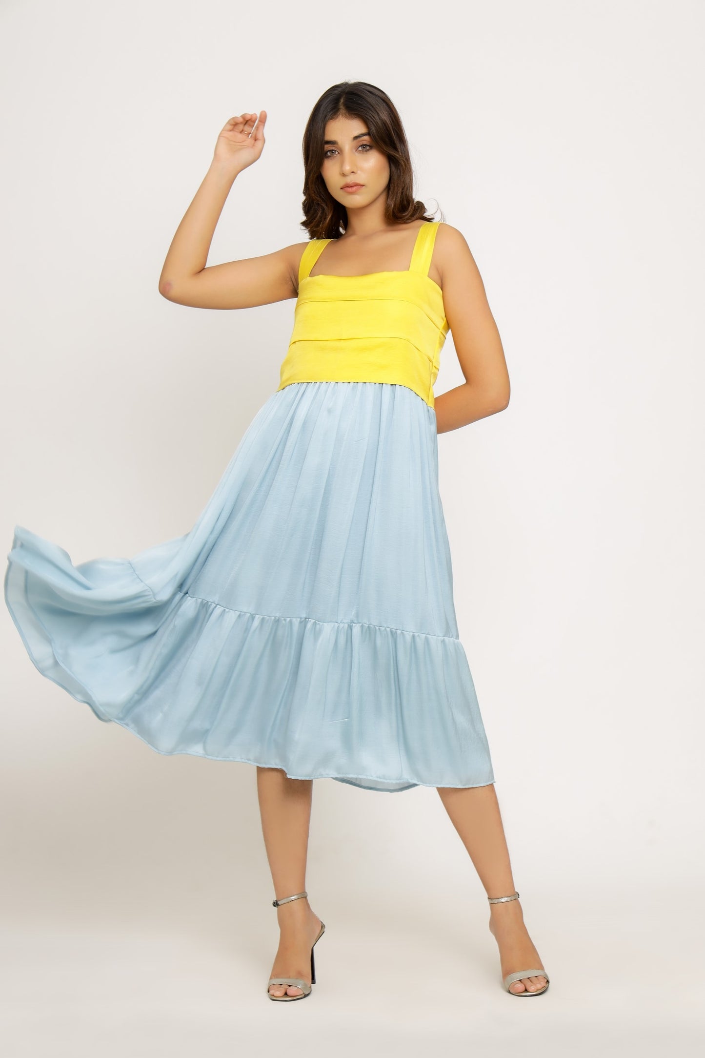 Yellow-Ice Blue Midi Dress