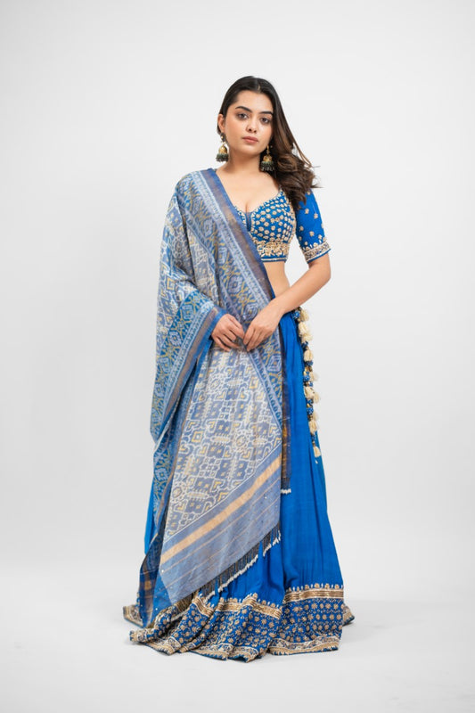 French blue hand embroidered lehenga set