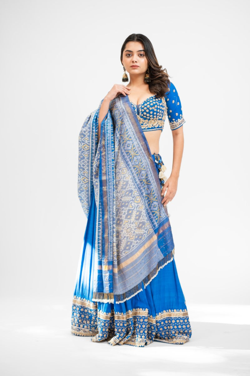 French blue hand embroidered lehenga set