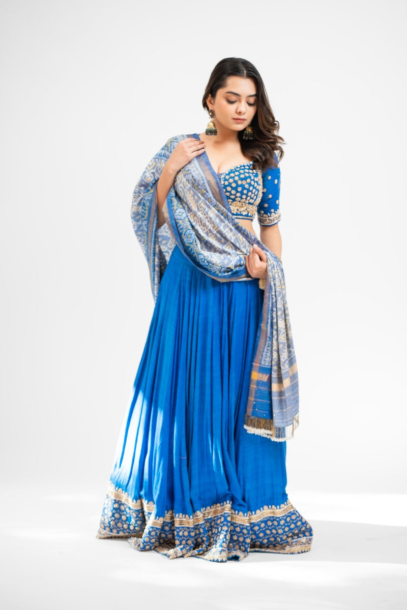 French blue hand embroidered lehenga set