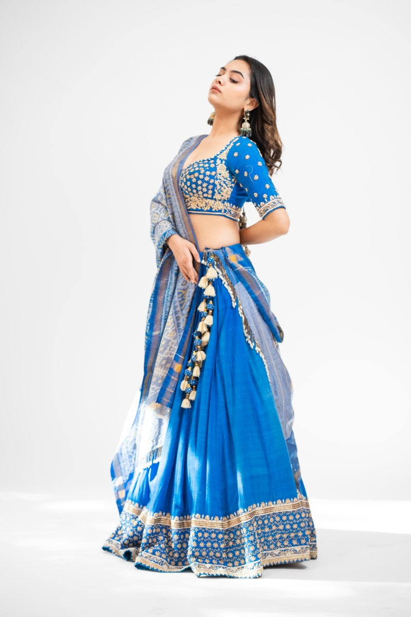 French blue hand embroidered lehenga set