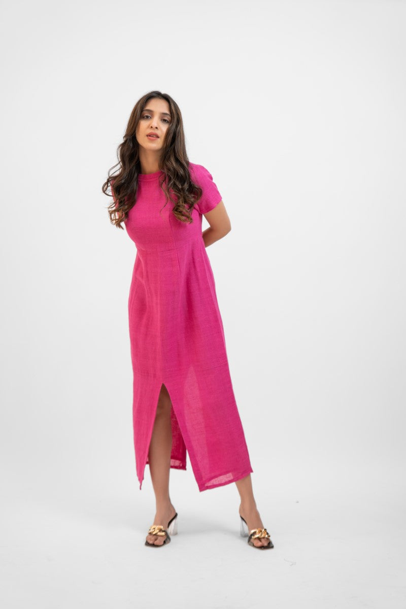 Hot pink slit dress