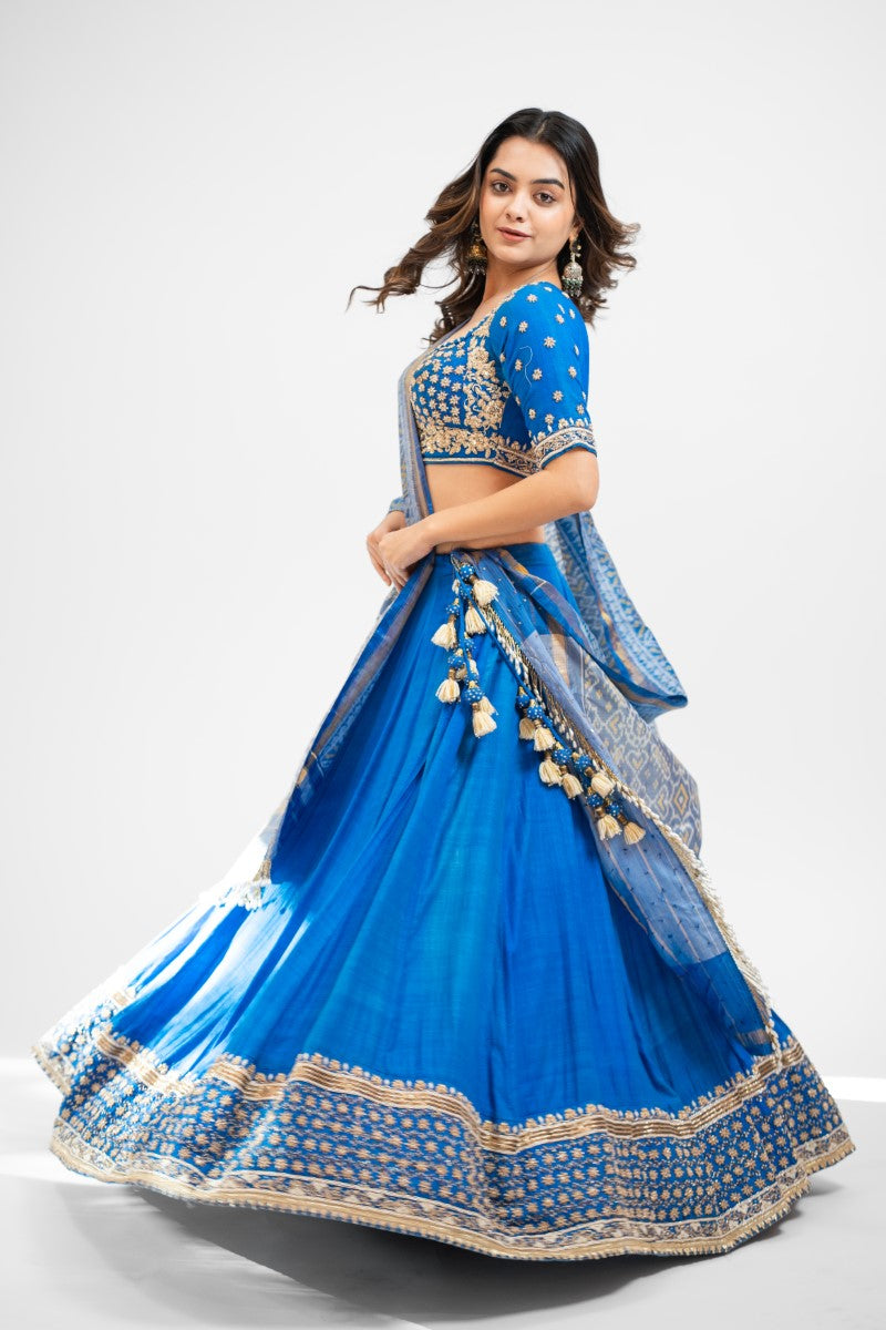 French blue hand embroidered lehenga set