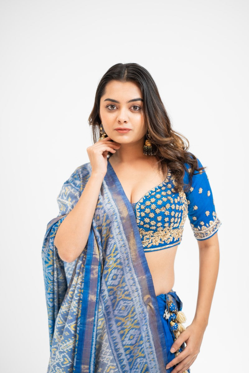 French blue hand embroidered lehenga set