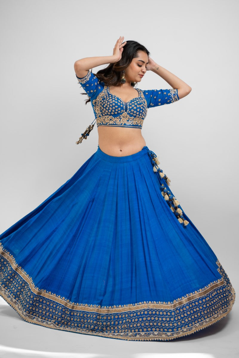 French blue hand embroidered lehenga set