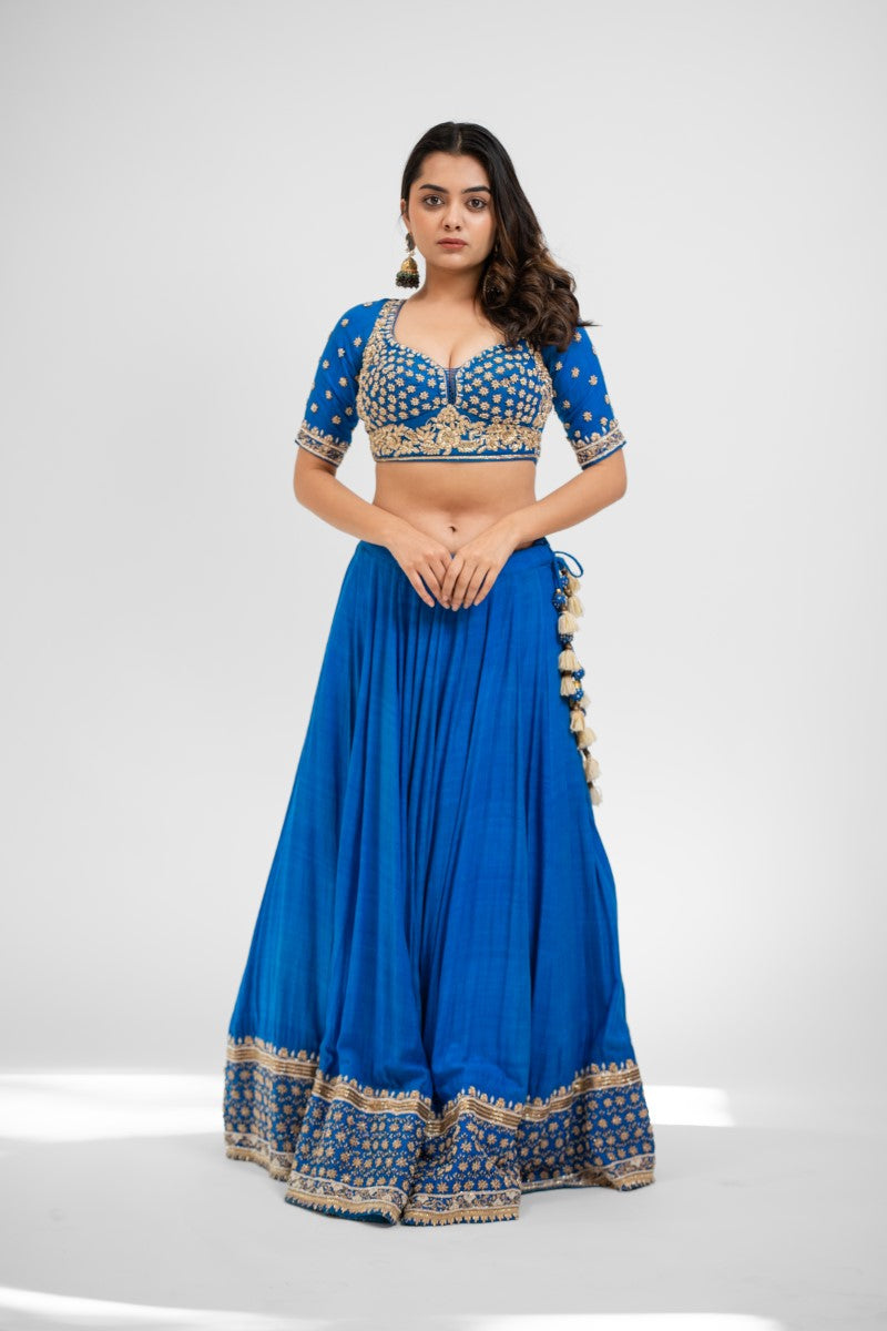 French blue hand embroidered lehenga set