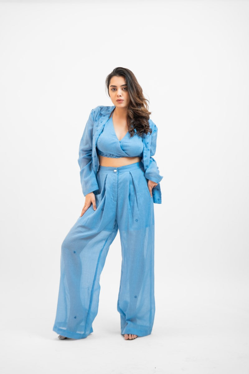 Baby blue co-ord set with jacket