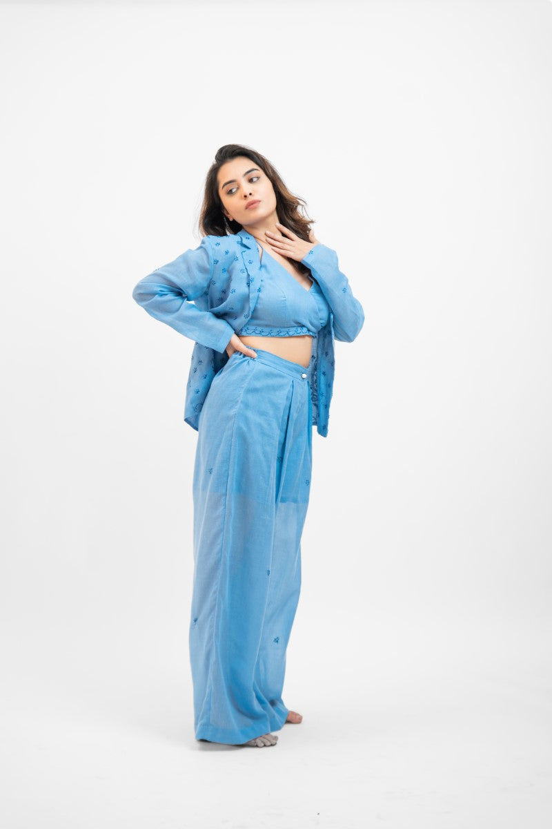 Baby blue co-ord set with jacket