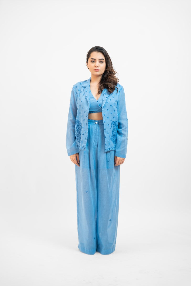 Baby blue co-ord set with jacket